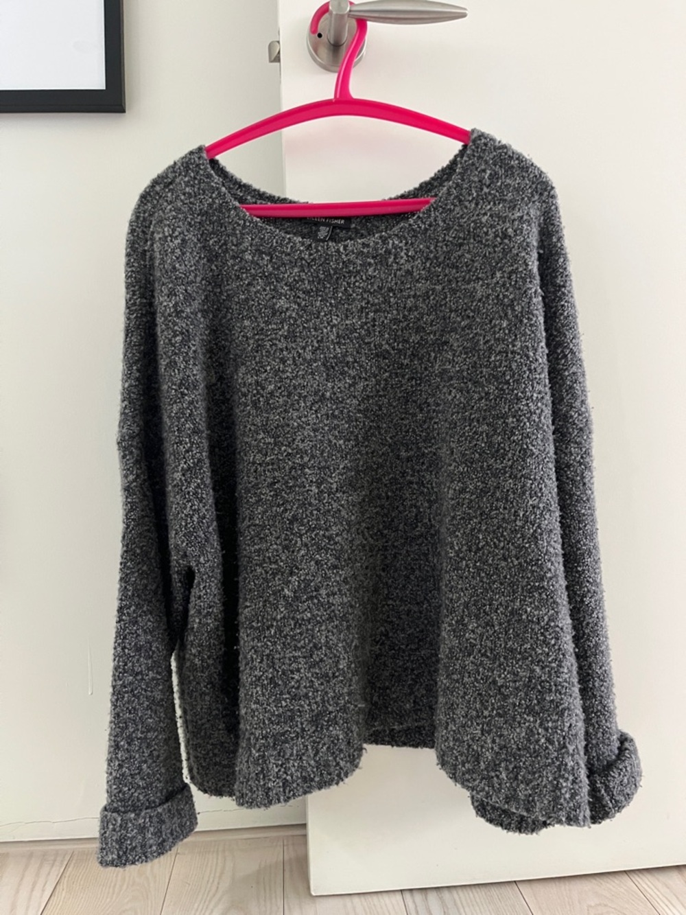 Eileen Fisher Dark Gray Bouclé Crew Neck Sweater